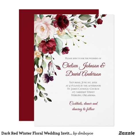 Dark Red Winter Floral Wedding Invitation | Zazzle | Floral wedding ...