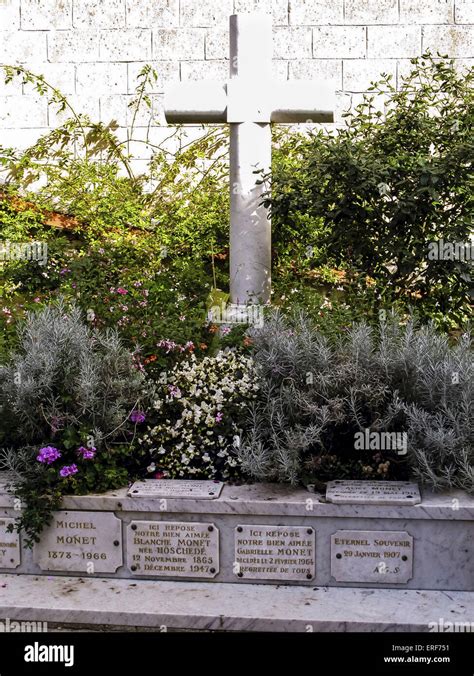 The family grave of impressionist artist Claude Monet in the small churchyard in Giverny in ...