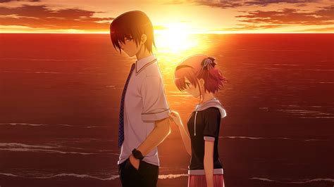 Don't leave, cute, cg, love, sad, sunset, anime couple, HD wallpaper | Peakpx