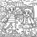 Back To School Children Going Coloring 21516508 Vector Art At  sketch template