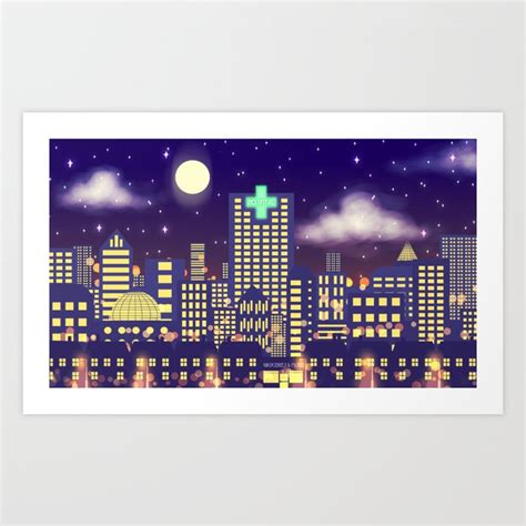 Nighttime Cityscape Art Print by Claire Greenhalgh | Society6