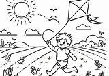 Simple coloring Page Autumn Landscape Kite Flying And Sunshine Free sketch template