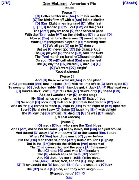 Don McLean - American Pie [2] | Lyrics and chords, Great song lyrics, Guitar chords for songs