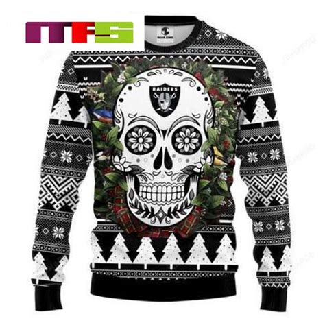 NFL Oakland Raiders Skull Flower Idea Christmas Ugly Sweater 2023