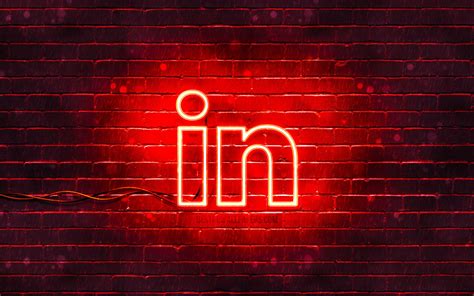 LinkedIn red logo, 4k, red brickwall, LinkedIn logo, social networks, LinkedIn neon logo ...