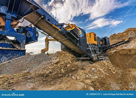 Mechanical Conveyor Belt To Pulverize Rock and Stone and Generate Gravel Stock Photo - Image of ...