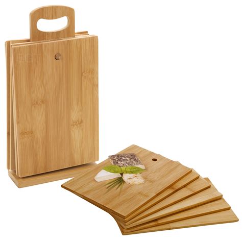 6 Pcs Bamboo Chopping Cutting Slicing Boards With Display Stand Fruit Vegetable | eBay