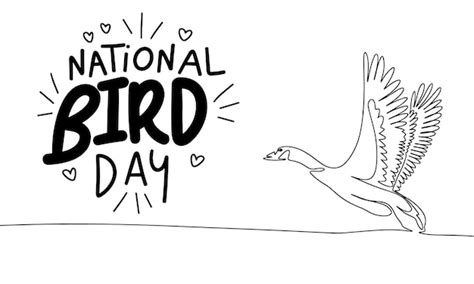 Premium Vector | National bird day text banner with one line continuous image fly bird line art ...