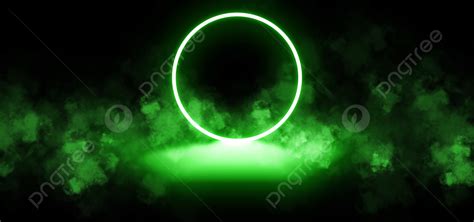 Futuristic 3d Green Neon Circle Reflected With Smoke Background, Wallpaper, 3d Neon, Background ...