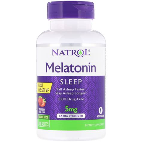 Natrol, Melatonin, Fast Dissolve, Extra Strength, Strawberry, 5 mg, 150 Tablets - iHerb