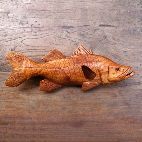 Hand-Carved Wood Fish Wall Sculpture from Bali - Common Snook | NOVICA