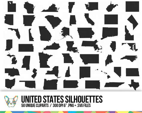 United States Clipart Collection State Shapes Vector Map