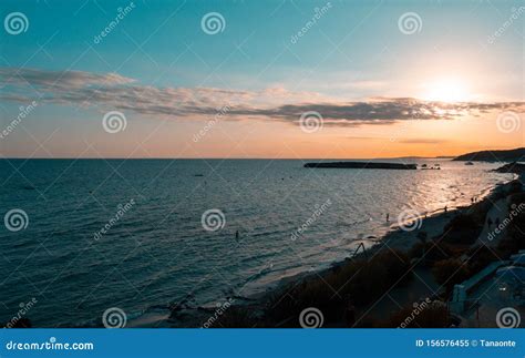 Sunset Time in Santo Tomas Beach on the Island of Menorca. Stock Image - Image of blue, beach ...