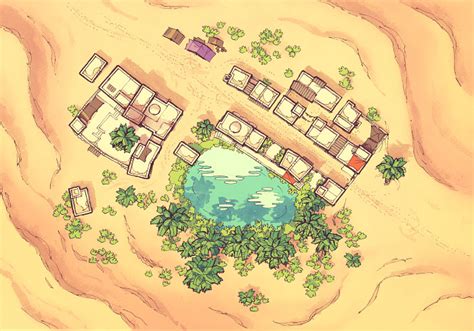 Desert Oasis Town Map | Desert Town by 2-Minute Tabletop | Desert map, Town map, How to draw hands