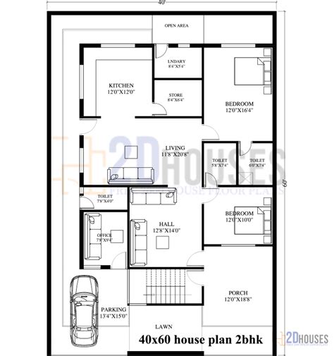 √ 40x60 house plans with 3 bedrooms - 2D Houses