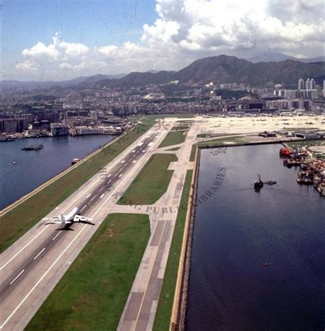 1990 The single runway at Kai Tak International Airport, seen from the ...