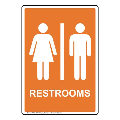Portrait Orange Restrooms Sign With Symbol RREP-6980-White_on_Orange