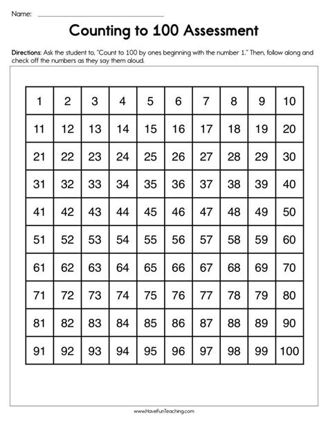 Counting to 100 Assessment Worksheet | Have Fun Teaching Skip Counting Activities, Teaching ...