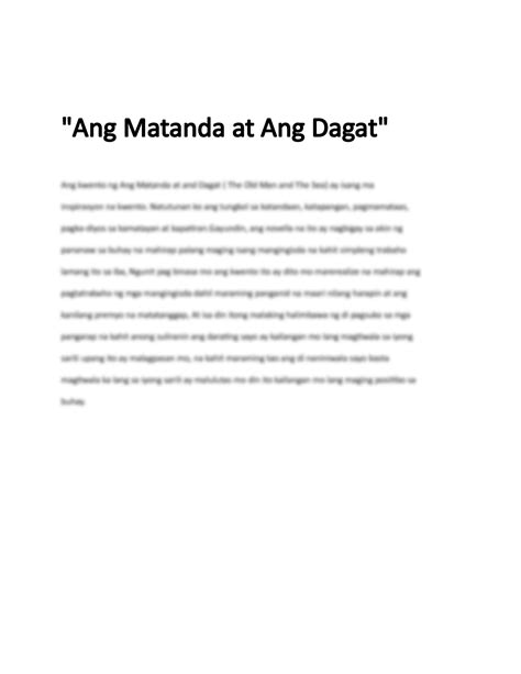 SOLUTION: Ang matanda at ang dagat - Studypool