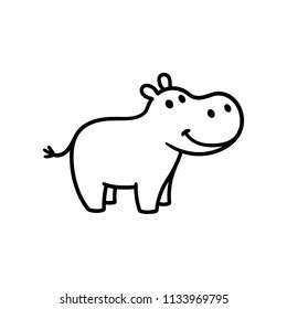 Cute Little Hippo Drawing Line Art Stock Illustration 1133969795 ...