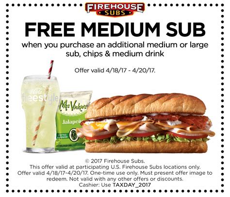 Free medium sub at Firehouse when you get a meal combo