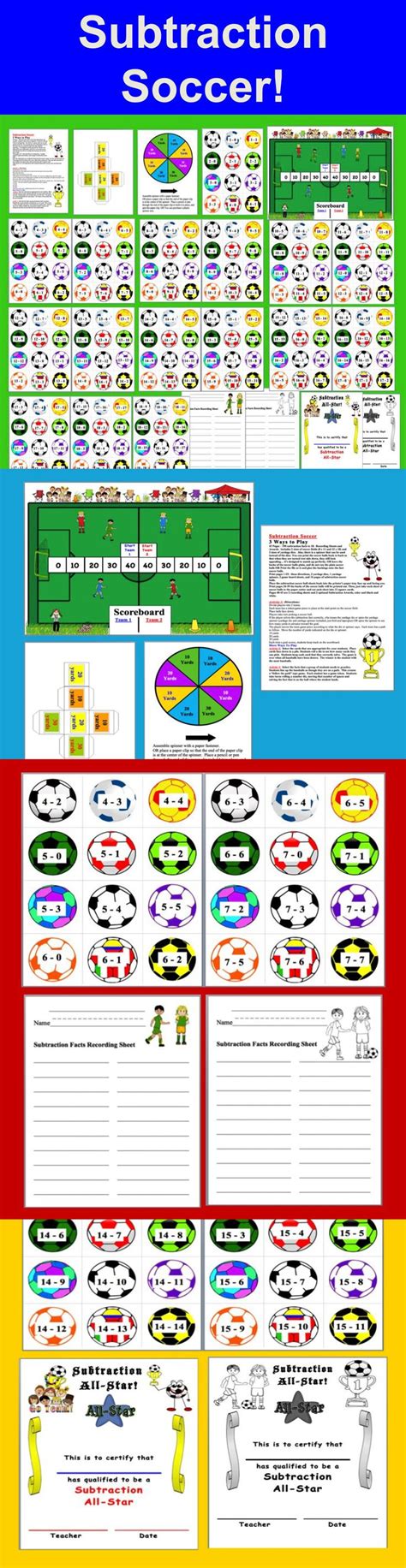 Subtraction Soccer Math Games: Differentiate with 190 Facts! 3 Ways to Play! | Soccer math, Math ...