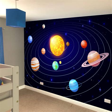 Space Wall Mural - Solar System Planets Full Wall Mural Kids Art - Themed Wall Art