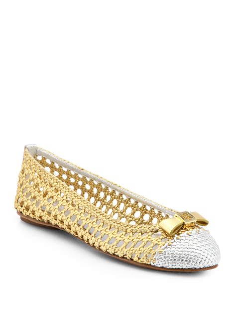 Lyst - Tory Burch Carlyle Woven Metallic Leather Ballet Flats in Metallic