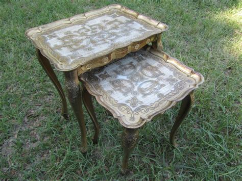 Vintage Italian gold nesting tables, florentine tables, midcentury Florence nesting tables ...