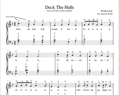 Deck The Halls - Easy Piano | Letters & Notes Together | PDF Sheet ...