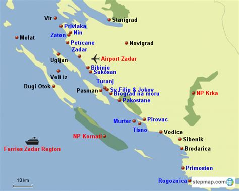 Map North Dalmatia, holiday destinations in North Dalmatia