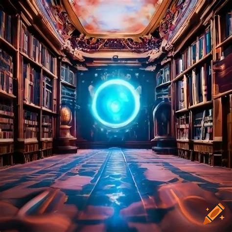 Illustration of a magical portal in a library on Craiyon