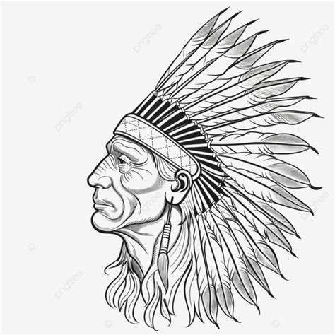 Native American Indian Chief Warrior Mono Line, Mono Line, Native American, Indian PNG ...