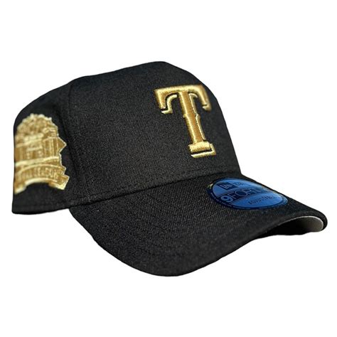 Texas Rangers Black Metallic Gold Logo & Patch A-Frame New Era 9FORTY ...