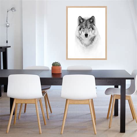 Black and White Wolf Art Print, Wild Animal Wall Art, Unframed Art ...