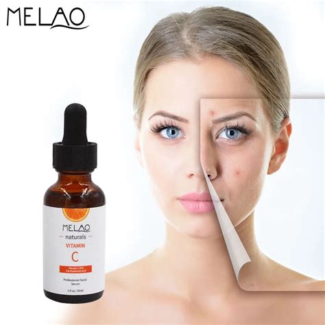 MELAO 100% Pure Vitamin C Serum liquid Freckle Removal Acne Scars Hyaluronic acid Anti aging ...