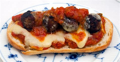 Meatball Sandwich With Tomato Sauce, 'Præstost' Cheese - On Demi-Baguette - Amazing Sandwiches ...