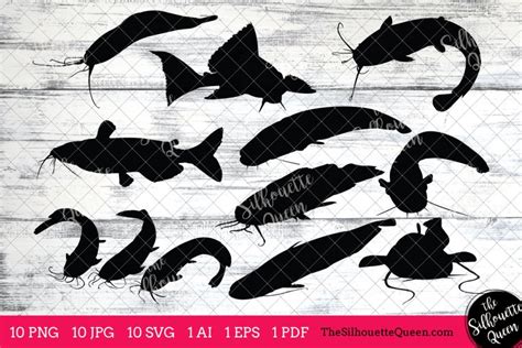 Catfish Silhouettes Clipart Clip Art(AI, EPS, SVGs, JPGs,