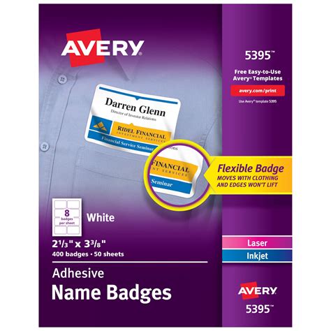 Avery Flexible Printable Name Tags, 2-1/3" x 3-3/8" Rectangle Labels, White, 400 Removable Name ...
