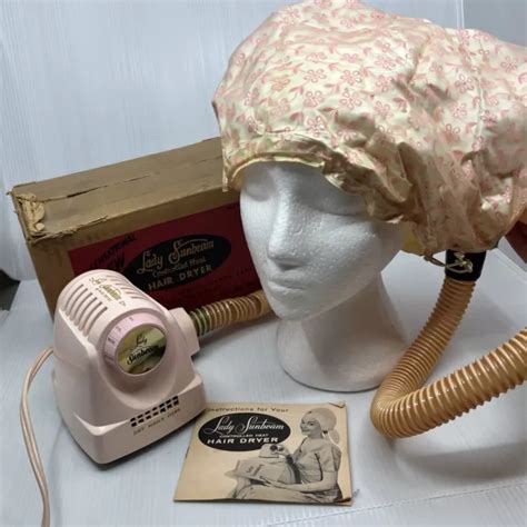 VINTAGE 1950’S LADY Sunbeam Controlled Heat Hair Dryer Pink Bonnet Box ...