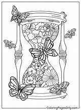 Monochrome Doodle Hourglass With Flowers And Butterfly  Free Printable sketch template