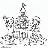 Sand Castle Create By Two Boys Coloring Page  For Kids sketch template