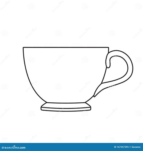 Tea Cup. Outline Vector Illustration Isolated on White Background. Stock Vector - Illustration ...