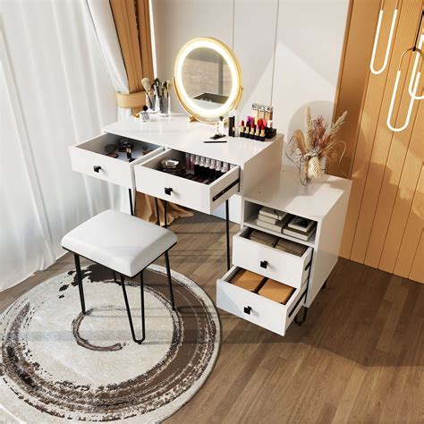Buy LEVNARY Vanity Desk with Lighted Mirror, Vanity Table Set with Removable Storage Cabinet ...