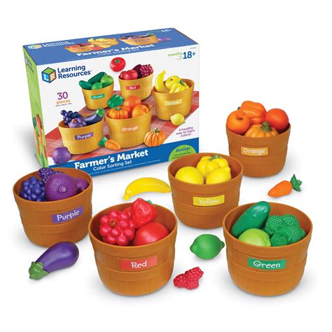 Learning Resources Farmer's Market Color Sorting Set, Play Fruits and ...