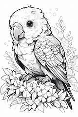 Premium Vector  Kids coloring Page With Cute Parrot In Clean line art sketch template