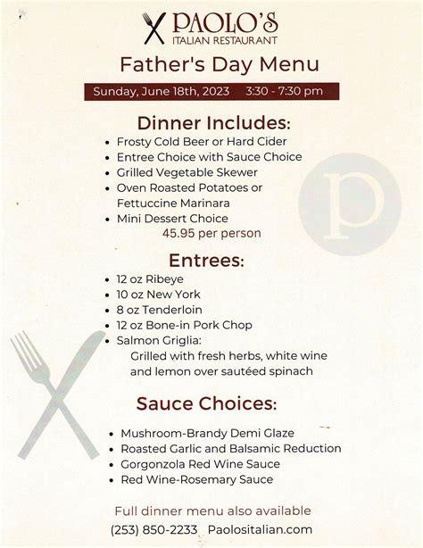 Paolo's Italian Restaurant Catering Menu | Kent, WA