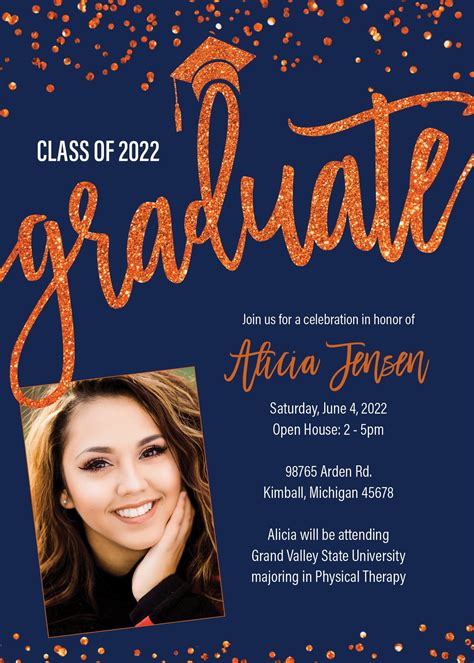 Navy Blue and Orange Graduation Invitation Class of 2022 - Etsy in 2023 ...