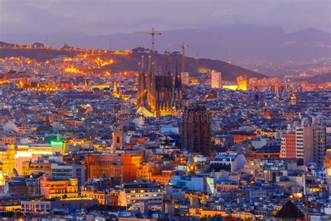 Aerial View Barcelona at Night, Catalonia, Spain Stock Image - Image of ...