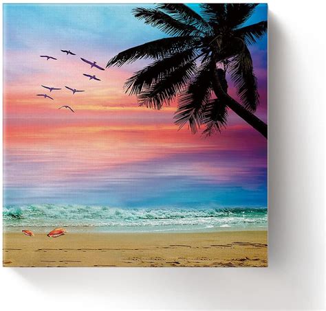 Oil Paintings on Canvas Tropical Beach Sunset Palm Tree Abstract Wall ...